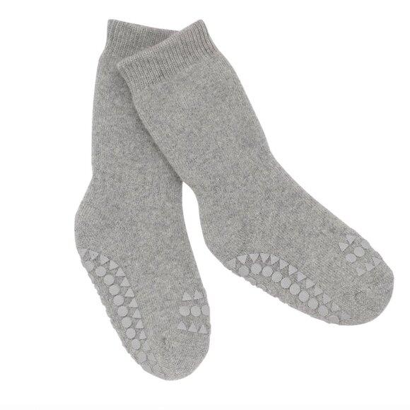 NWT GoBabyGo Non-Slip Rubber Grip Tall Socks (Gray, Organic Cotton Terry) - Picture 1 of 9